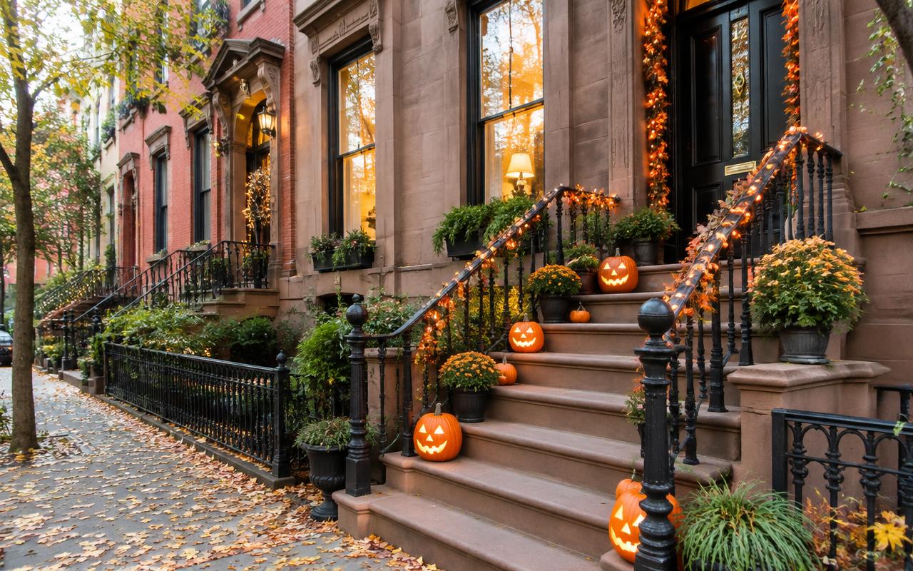 Brownstone del West Village decorato per Halloween
